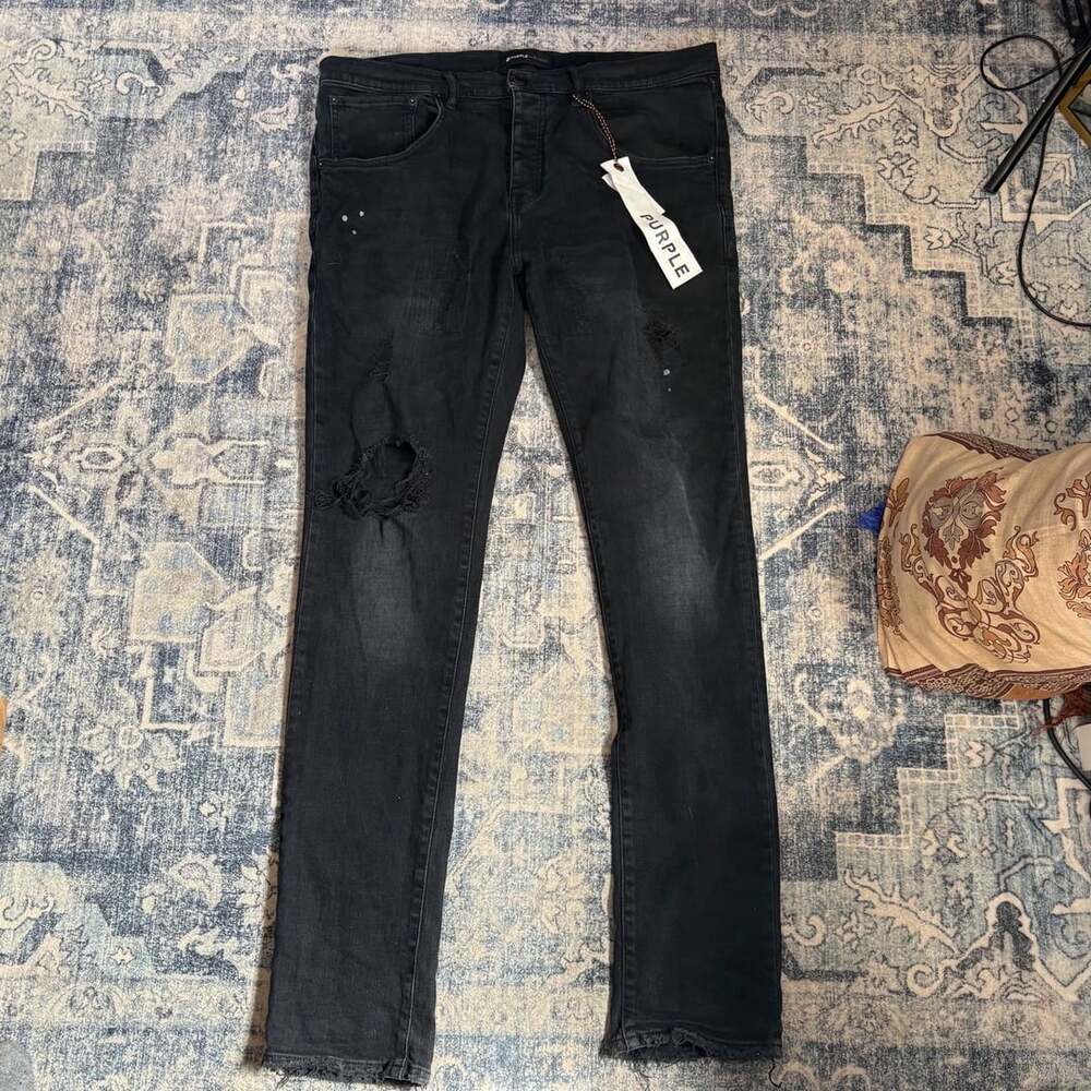 Purple Brand P002 Slim Fit Jeans Black Distressed Denim